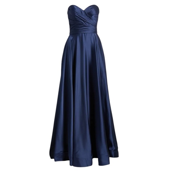 La Femme Strapless Slit Satin Ballgown Formal Strapless Gown Sweetheart - Picture 3 of 9